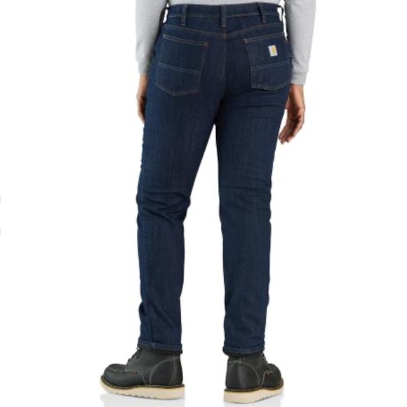 NEW Carhartt women’s rugged flex fleece lined jean relaxed fit size 8 tall long - Picture 2 of 9